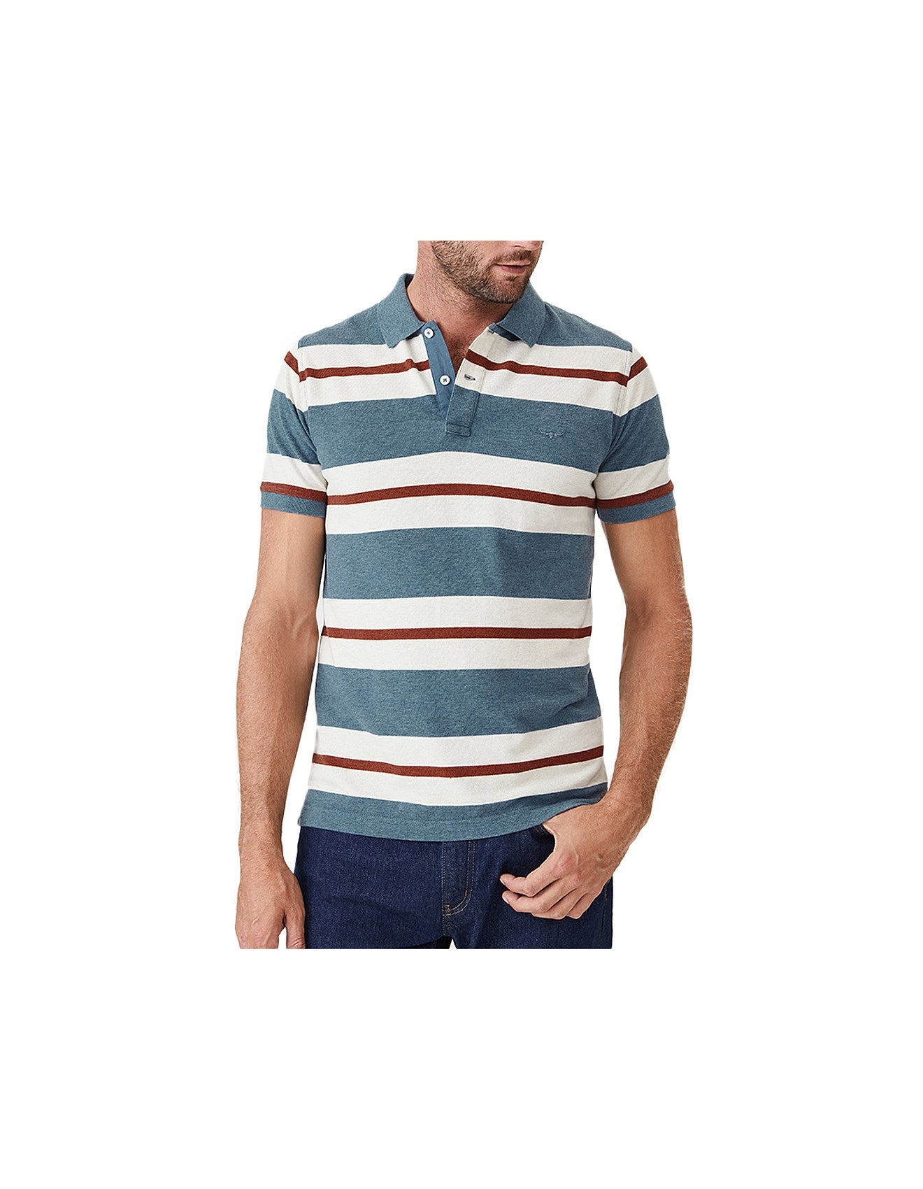 RM Williams Rokewood Polo Blue/White/Red