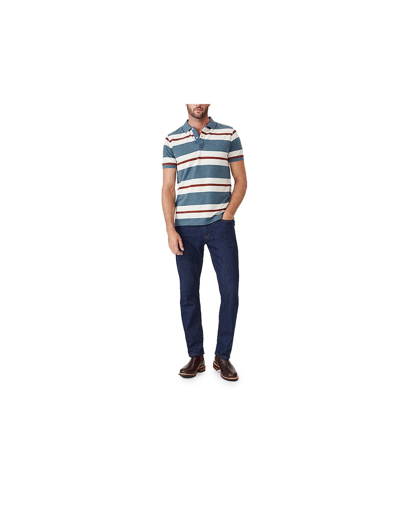RM Williams Rokewood Polo Blue/White/Red