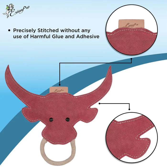 ExionPro Natural Leather Bull Dog Toy Pink