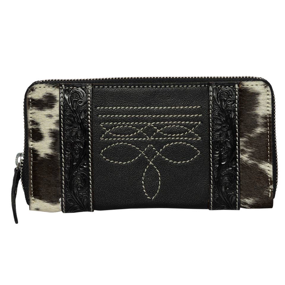 The Design Edge Moore Cowhide & Tooling Leather Boot Stitch Zip Wallet (AW32)
