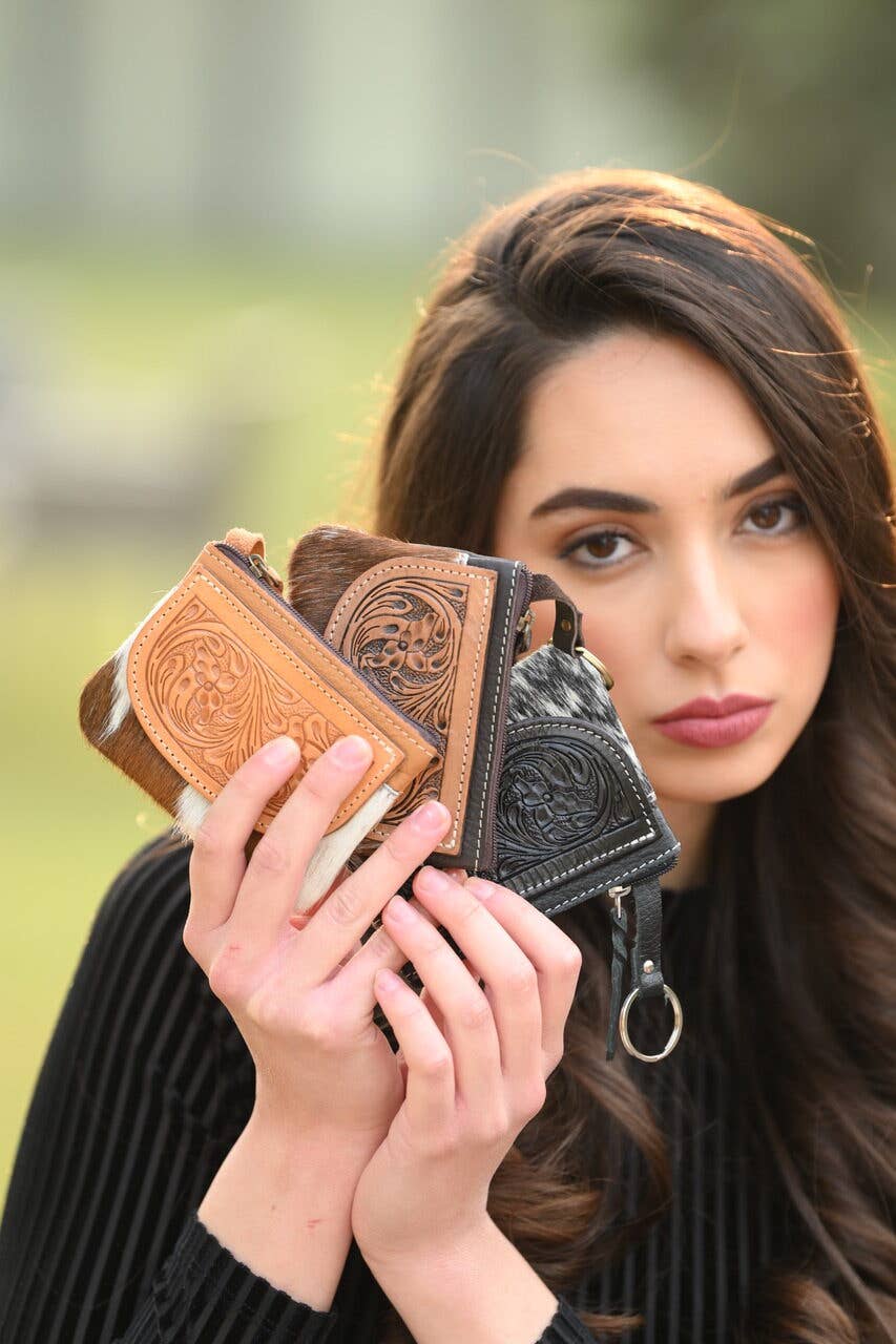 The Design Edge Tooling Leather Cowhide Zip Purse AC46