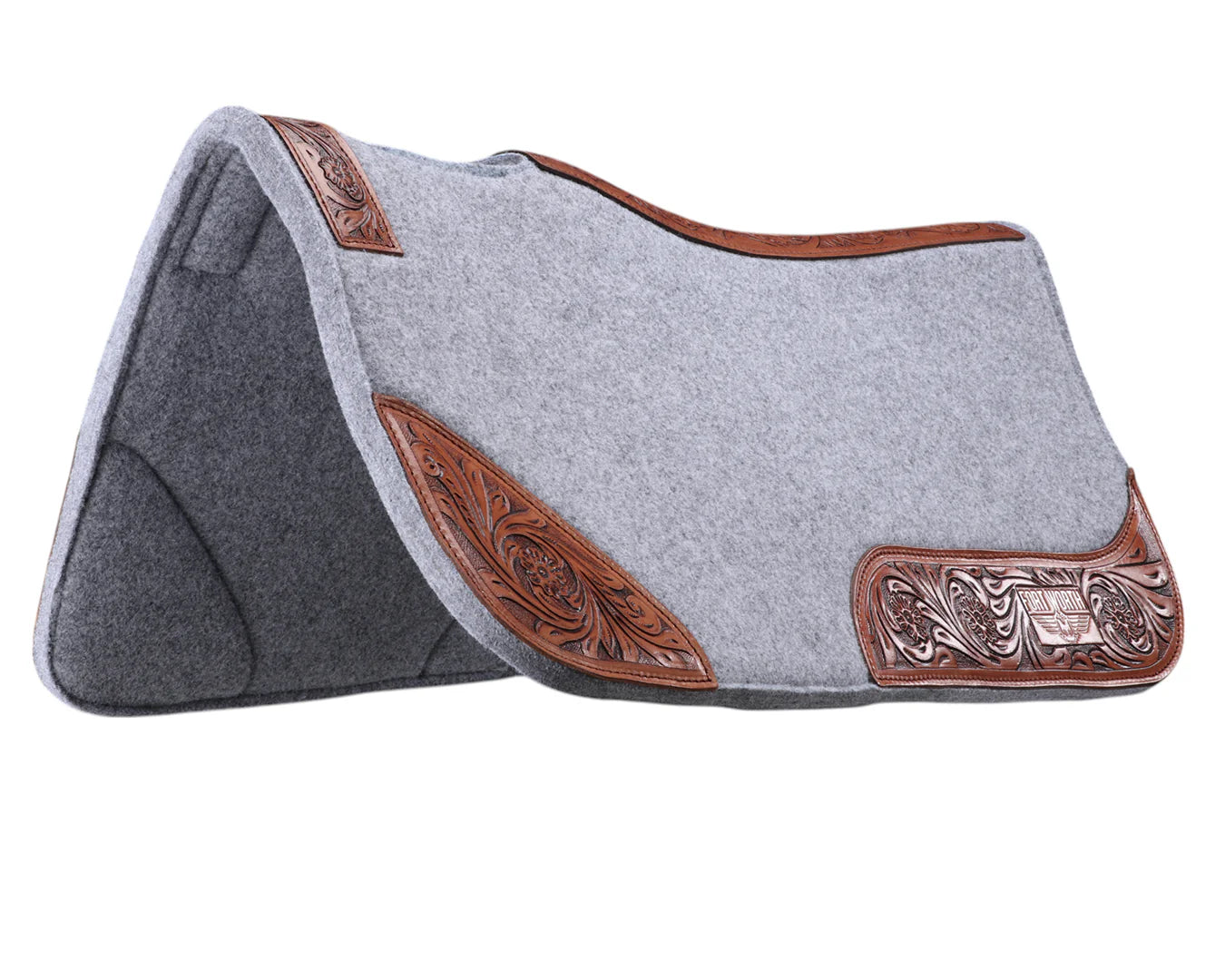 STC Tooled Felt Saddle Pad Floral Grey 32" x 30"