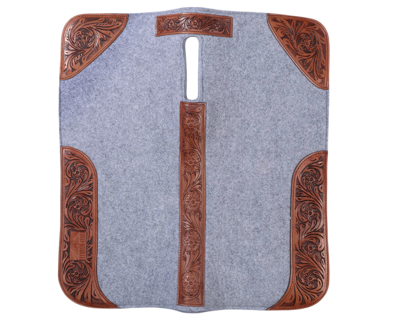 STC Tooled Felt Saddle Pad Floral Grey 32" x 30"