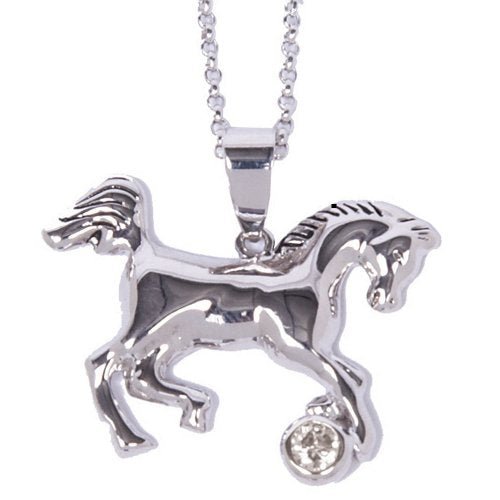 Rodium Horse and Stone Necklace