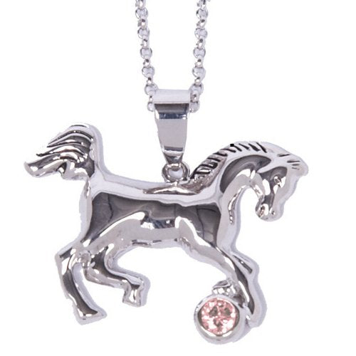 Rodium Horse and Stone Necklace