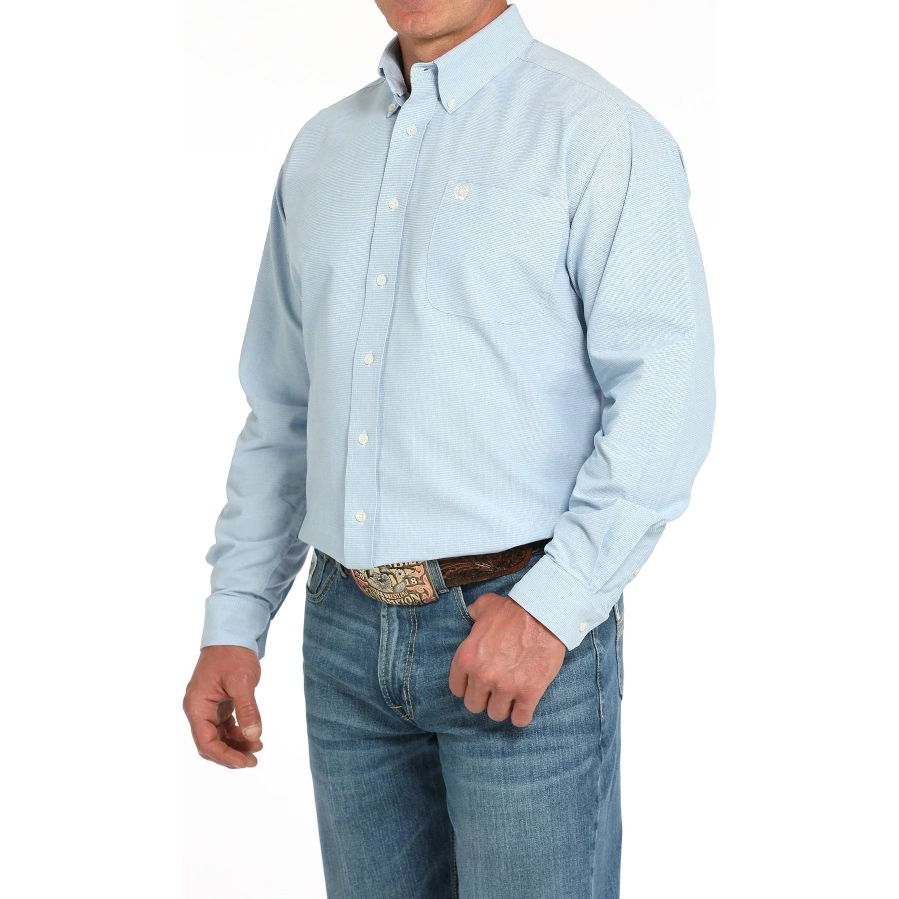 Men's Cinch Blue Long Sleeve Western Button Down Shirt MTW1105949-LTB