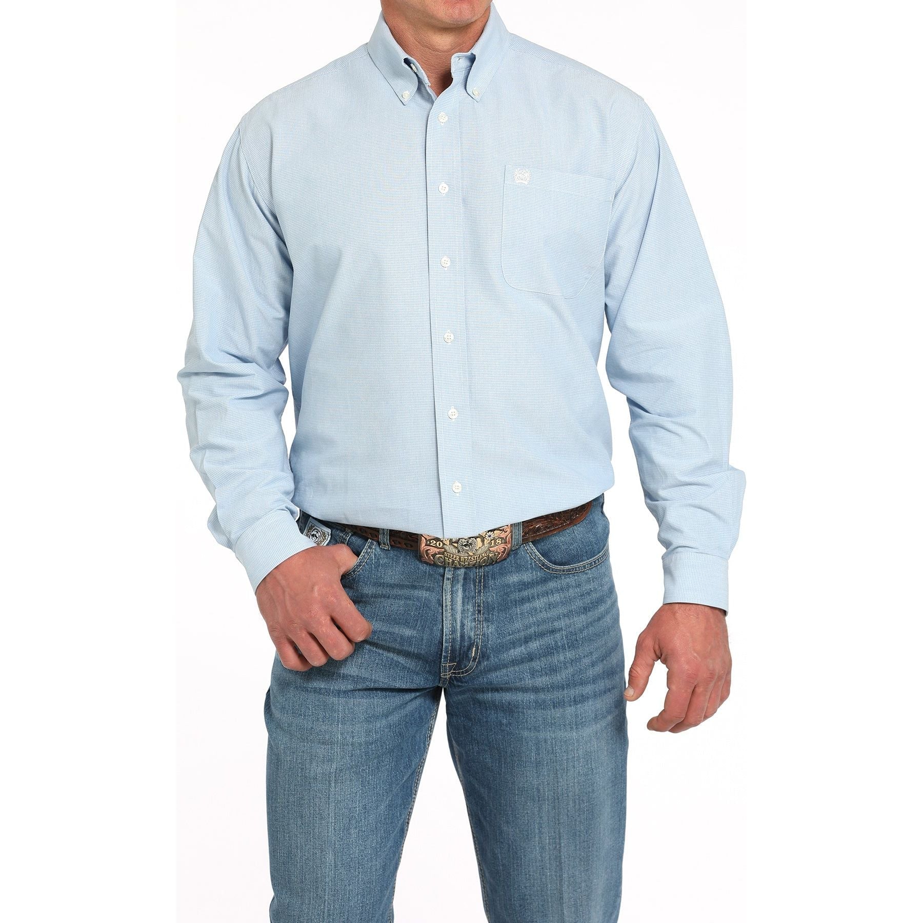 Men's Cinch Blue Long Sleeve Western Button Down Shirt MTW1105949-LTB