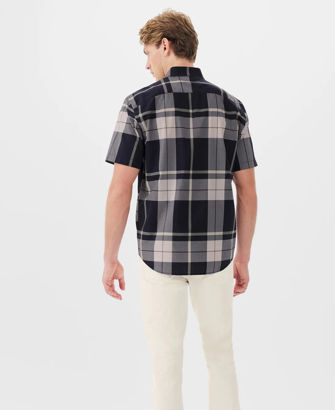 RM Williams Hervey Shirt Navy/Pink Short Sleeve