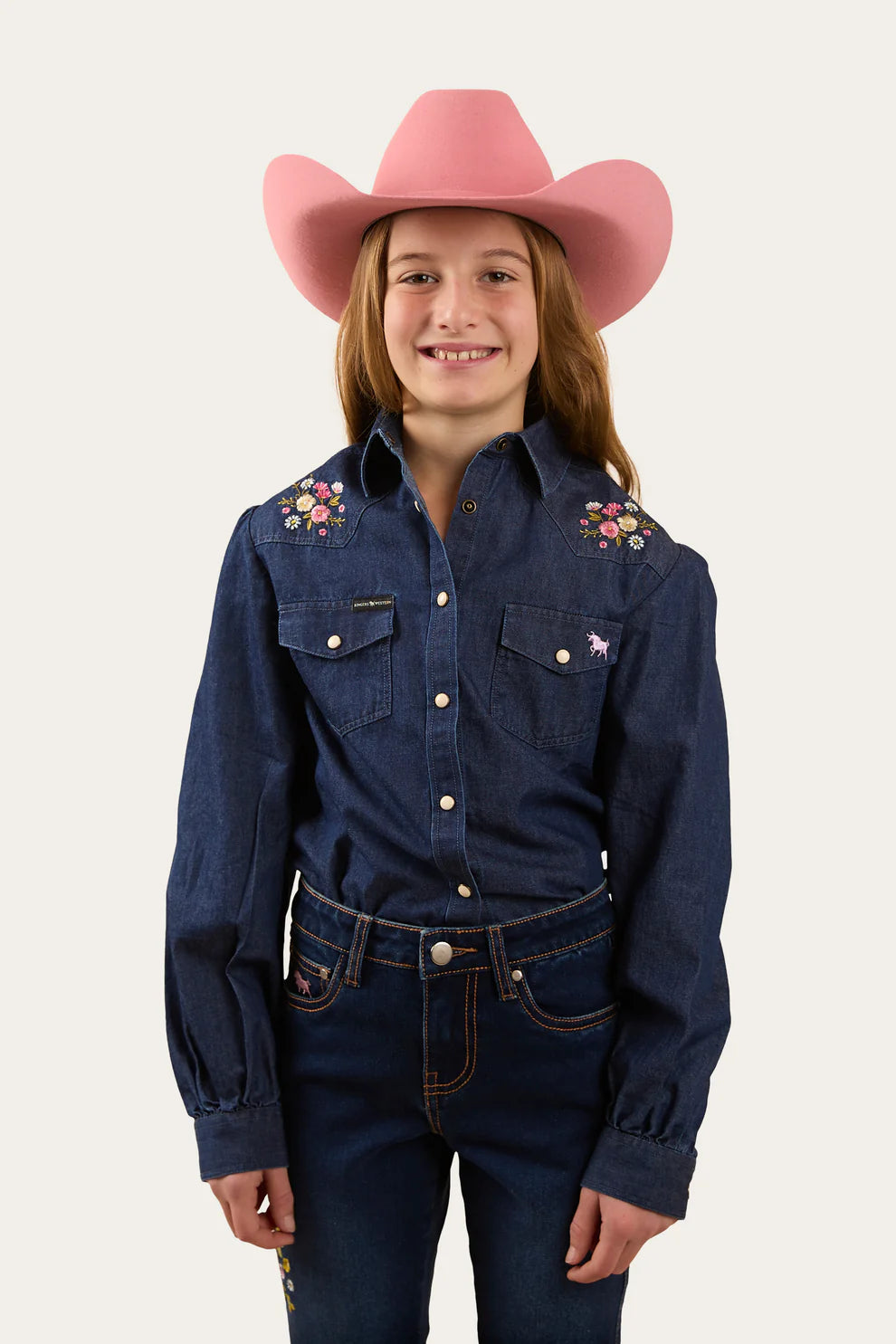 Ringers Western Dahlia Kids Denim Western Shirt - Classic Blue