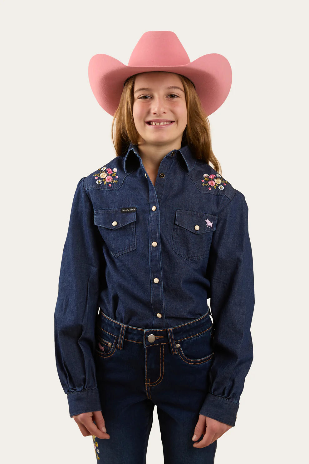 Ringers Western Dahlia Kids Denim Western Shirt - Classic Blue