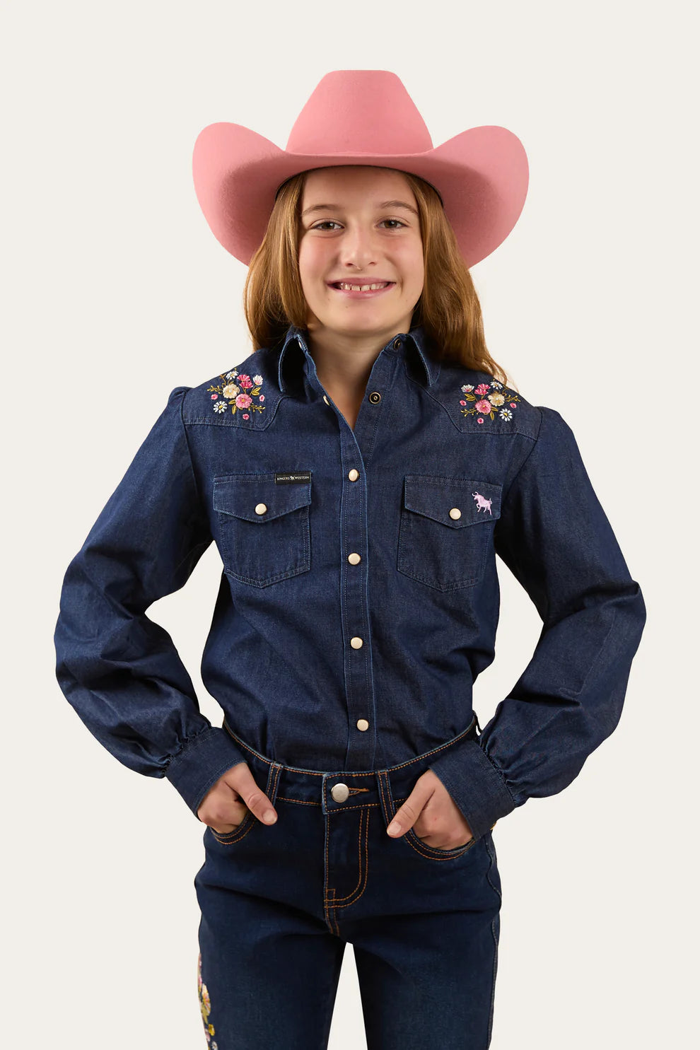 Ringers Western Dahlia Kids Denim Western Shirt - Classic Blue