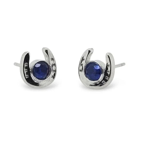 Mountain Creek Jewellery Sterling Silver Horseshoe with Dark Blue Cubic Zirconia Studs