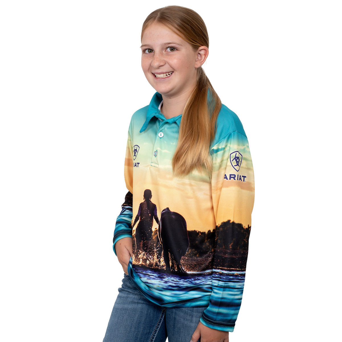 Ariat Girls Fishing Shirt Western Horses