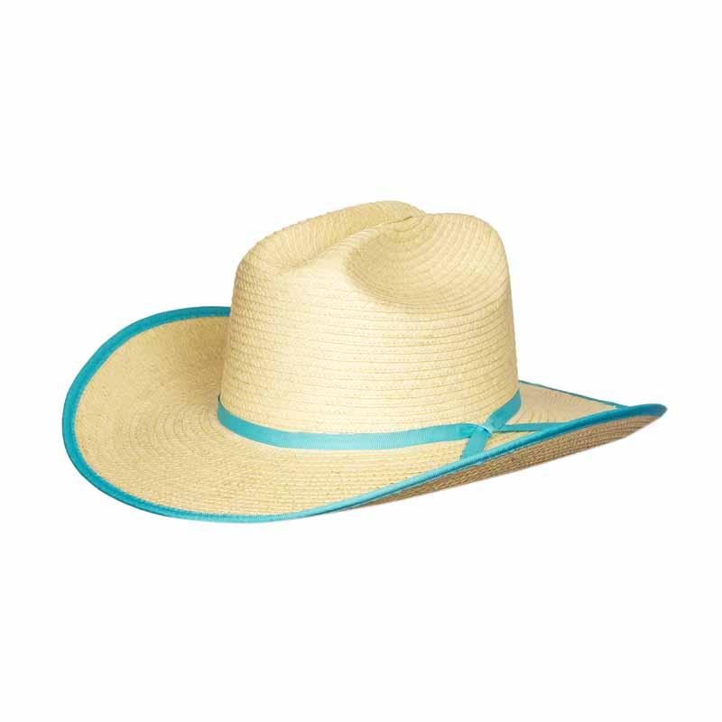 Sunbody Kids Cattleman Palm Leaf Hat - Natural/Turq