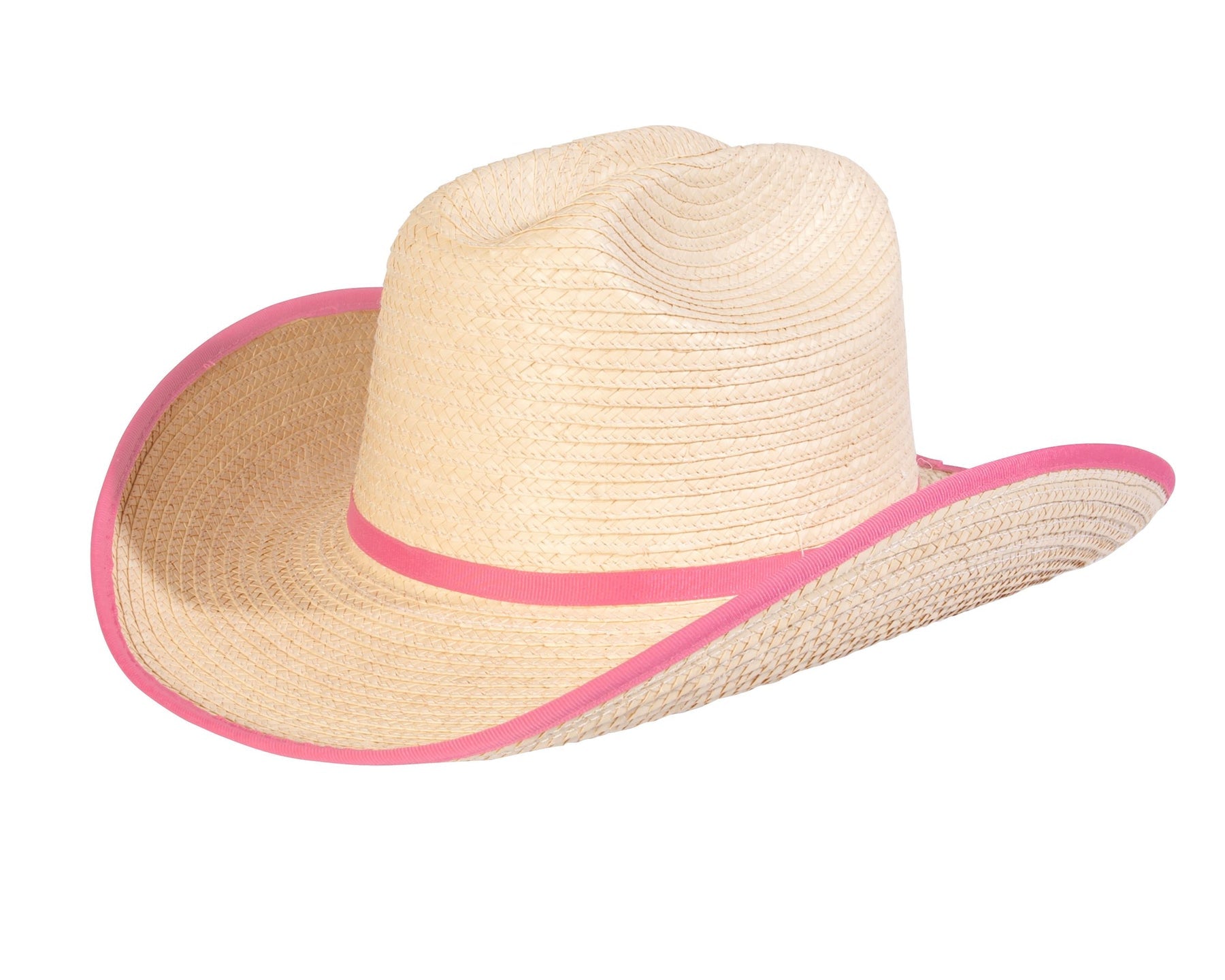 Sunbody Kids Cattleman Palm Leaf Hat - Natural/Shocking Pink