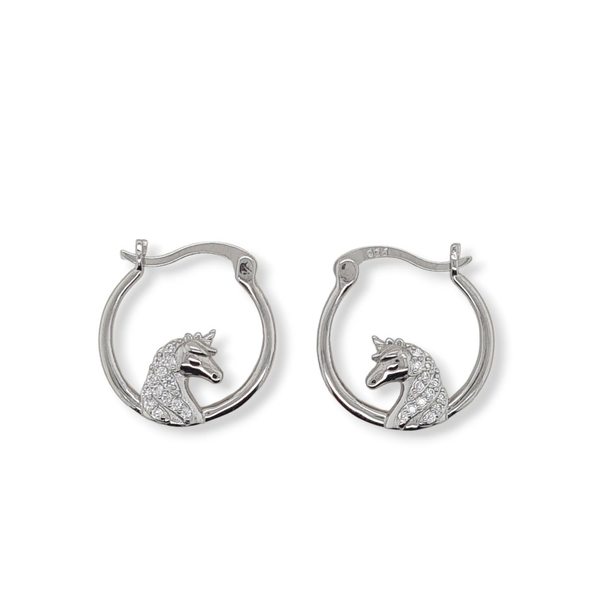 Mountain Creek Jewellery Sterling Silver Hoops with Cubic Zirconia Unicorn
