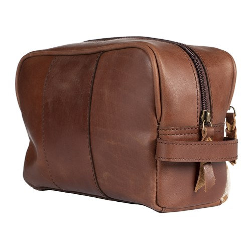 Cowhide Leather Toiletry Bag - Brown & White