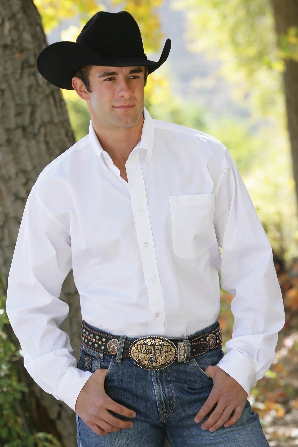 Mens Cinch® Solid White Pinpoint Oxford Buttondown Shirt - White