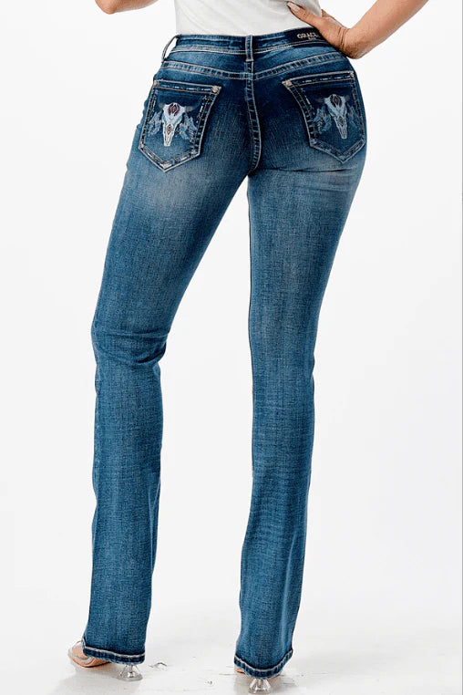 Grace in LA Women's Easy Fit Steerhead Boot Cut Jeans