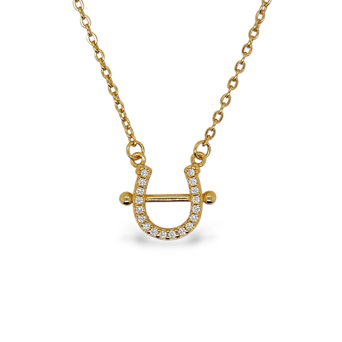Mountain Creek Jewellery Stirling Silver Necklace with Yellow Gold Plated Cubic Zircona Horseshoe