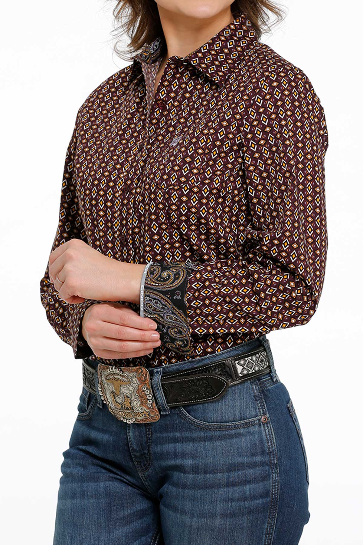 Cinch Women's Purple/Gold Long Sleeve Button Down Shirt