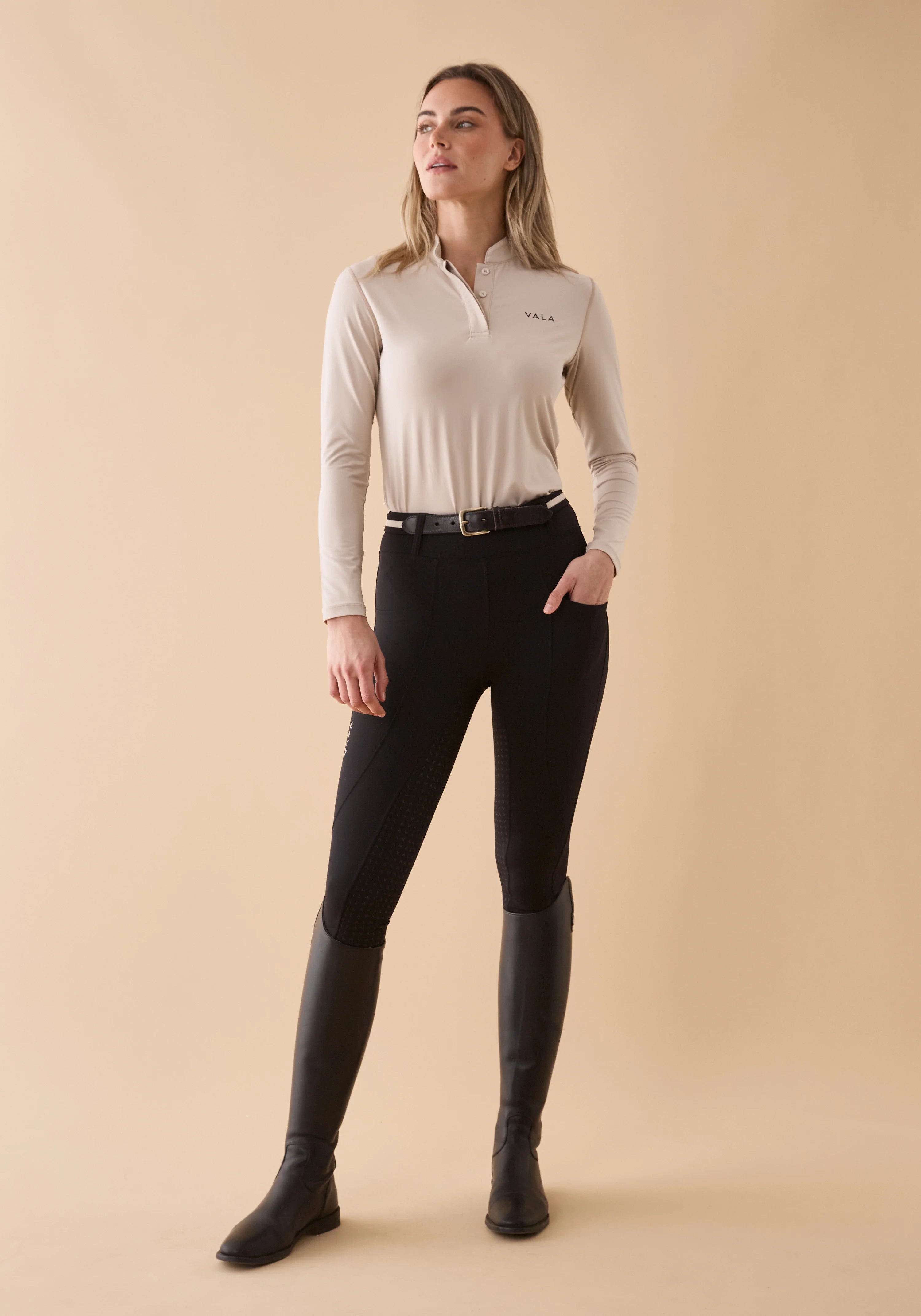 Vala Equestrian Connected Long Sleeve Polo Chaff