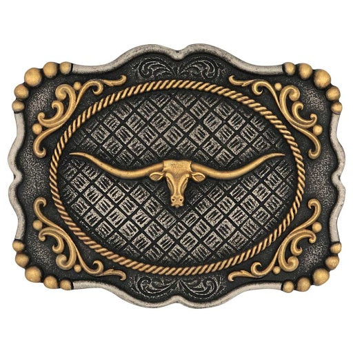FRAMED LONGHORN ATTITUDE BELT BUCKLE