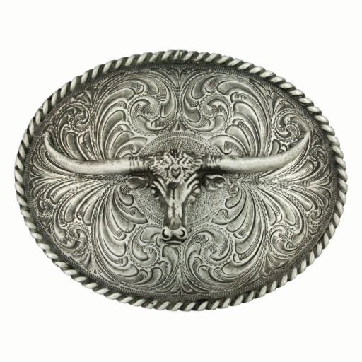 OVAL LONGHORN CLASSIC ANTIQUED ATTITUDE BUCKLE