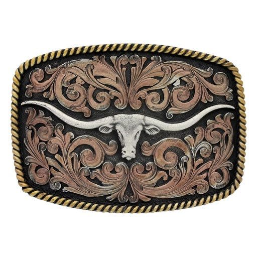 TRI-COLOR TEXAS LONGHORN ATTITUDE BELT BUCKLE