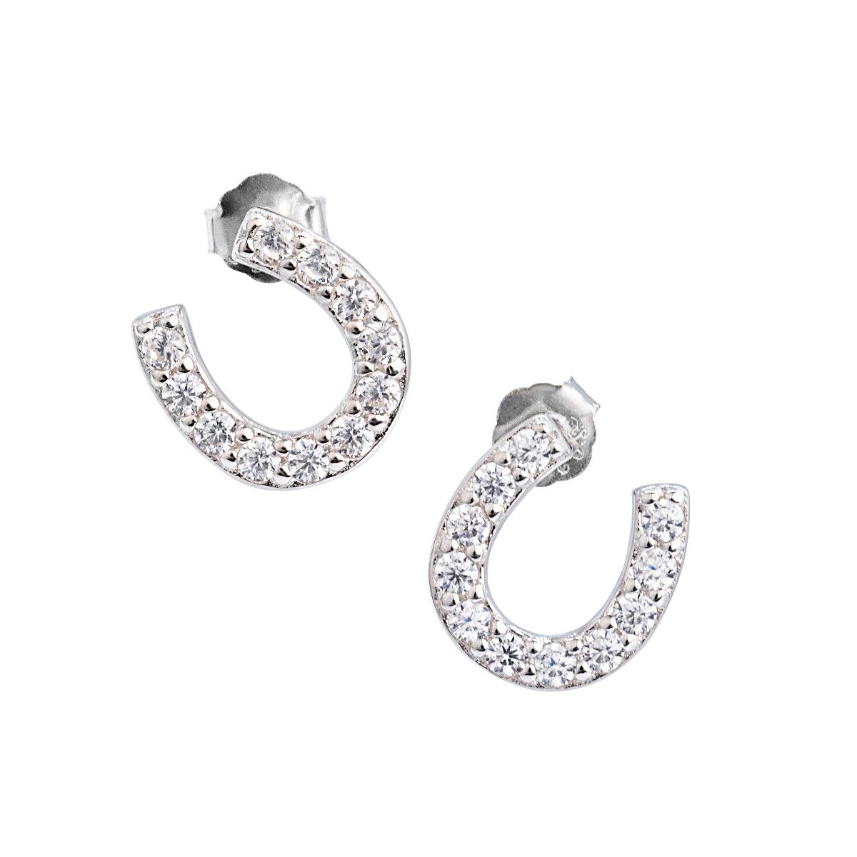 Mountain Creek Jewellery Sterling Silver and Cubic Zirconia Medium Horseshoe Stud Earrings