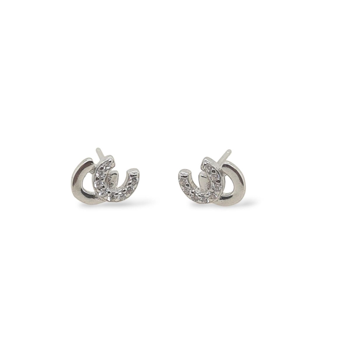 Mountain Creek Jewellery Sterling Silver Double Horseshoe with Cubic Zirconia Studs
