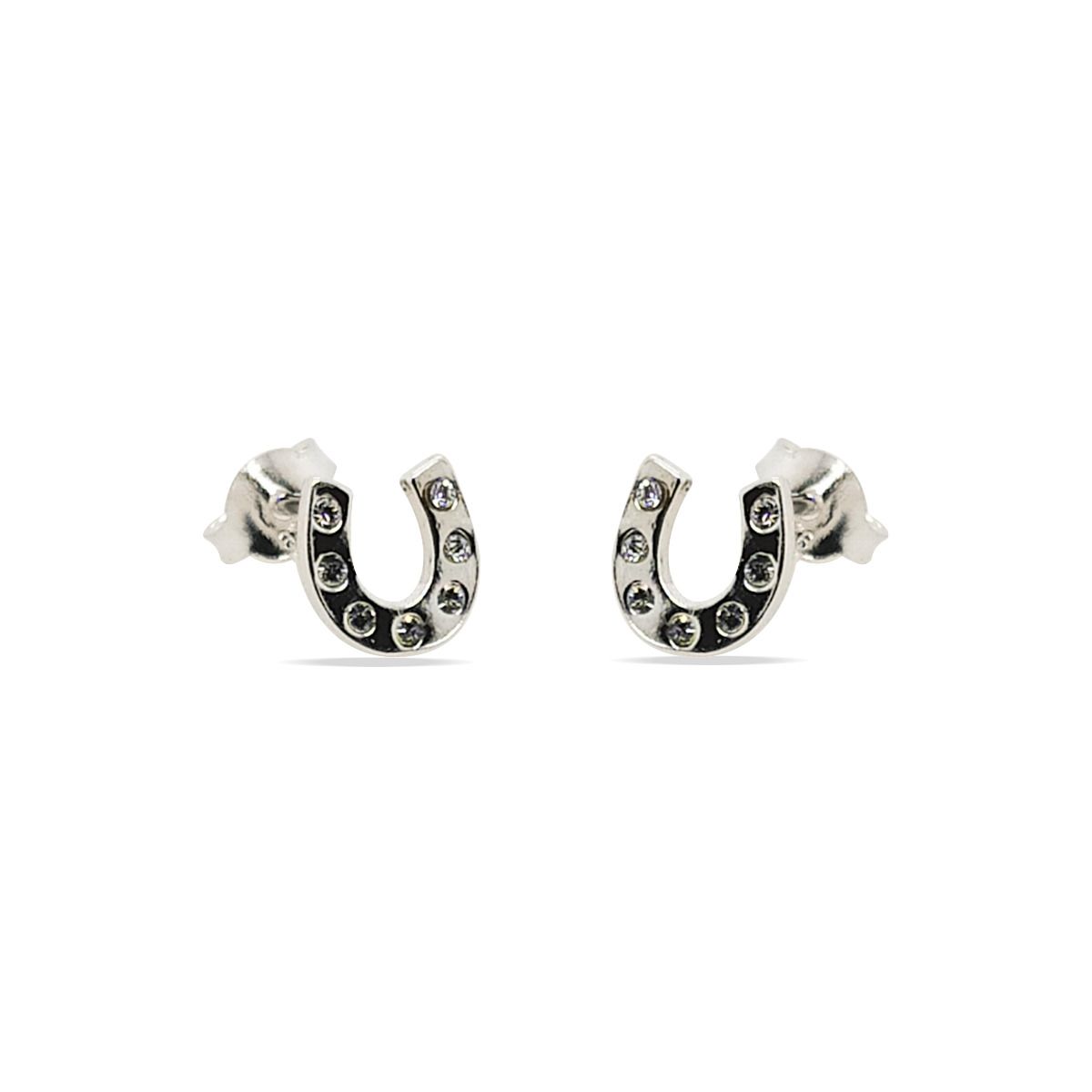 Mountain Creek Jewellery Sterling Silver and Cubic Zirconia Horseshoe Stud Earrings
