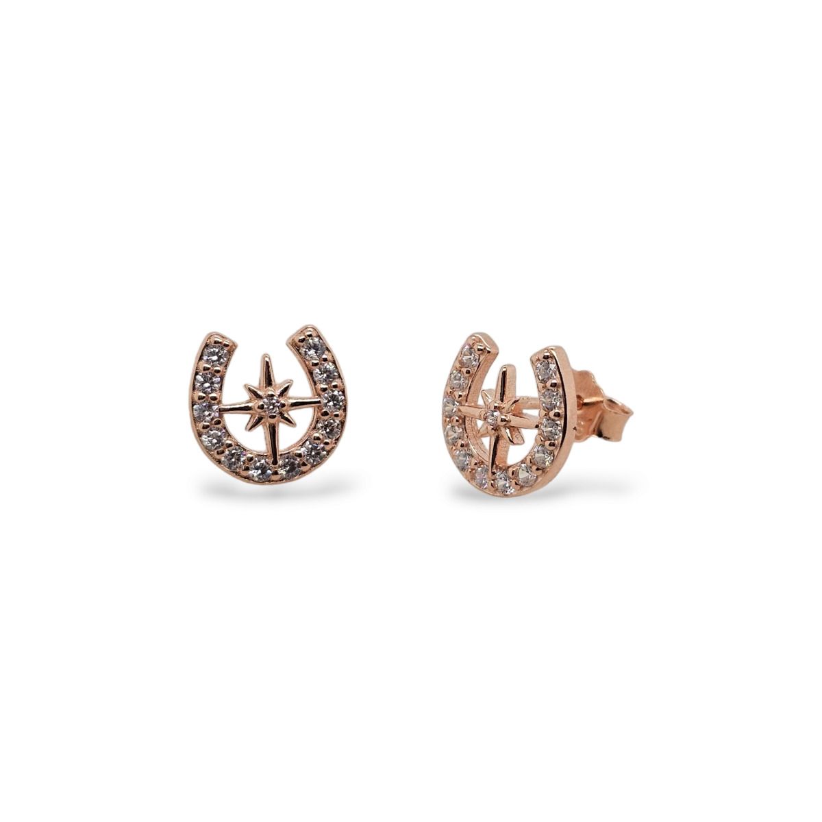 Mountain Creek Jewellery Rose Gold Plated Horseshoe and Star with Cubic Zirconia Studs
