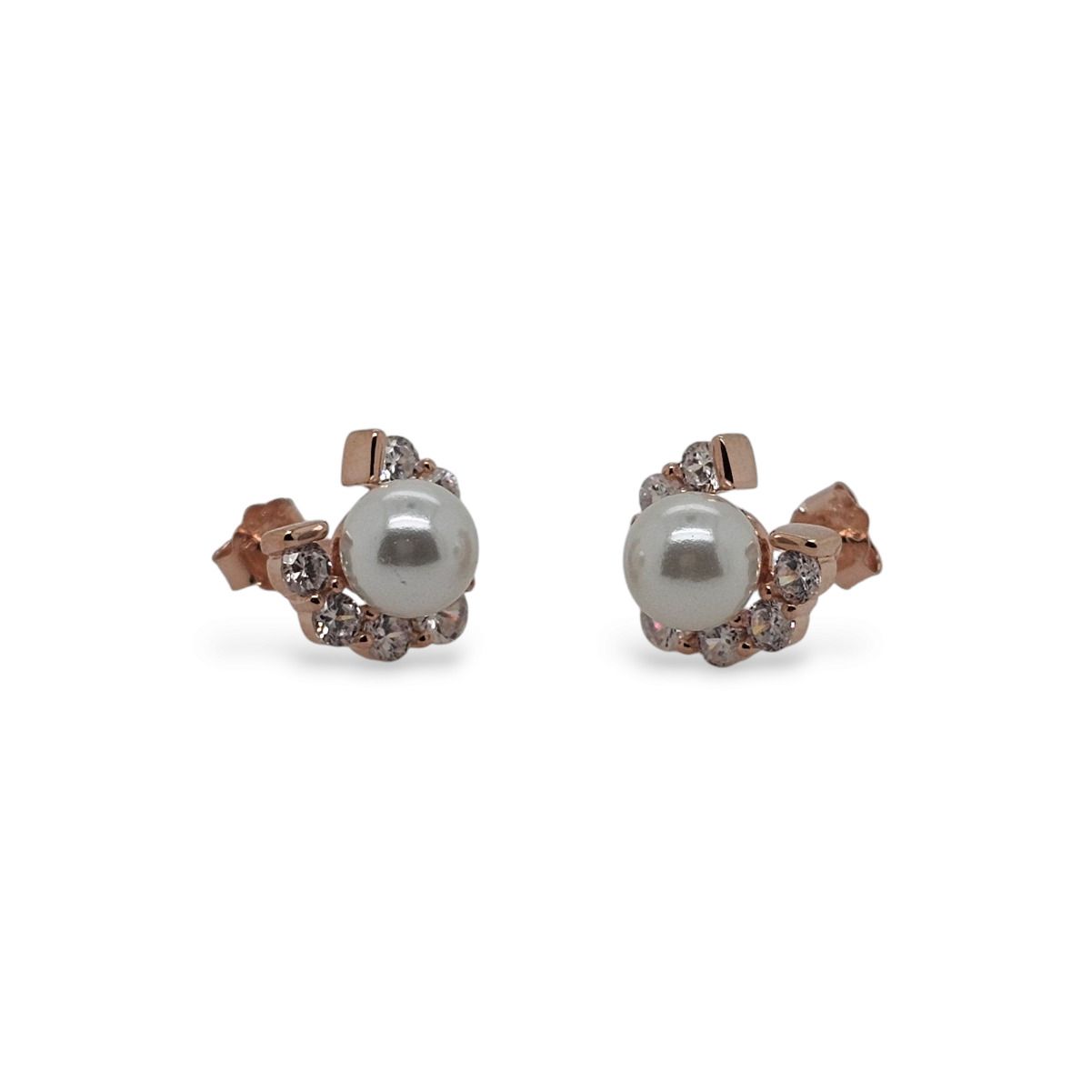 Mountain Creek Jewellery Sterling Silver Pearl Rose Gold Plated with Cubic Zirconia Studs