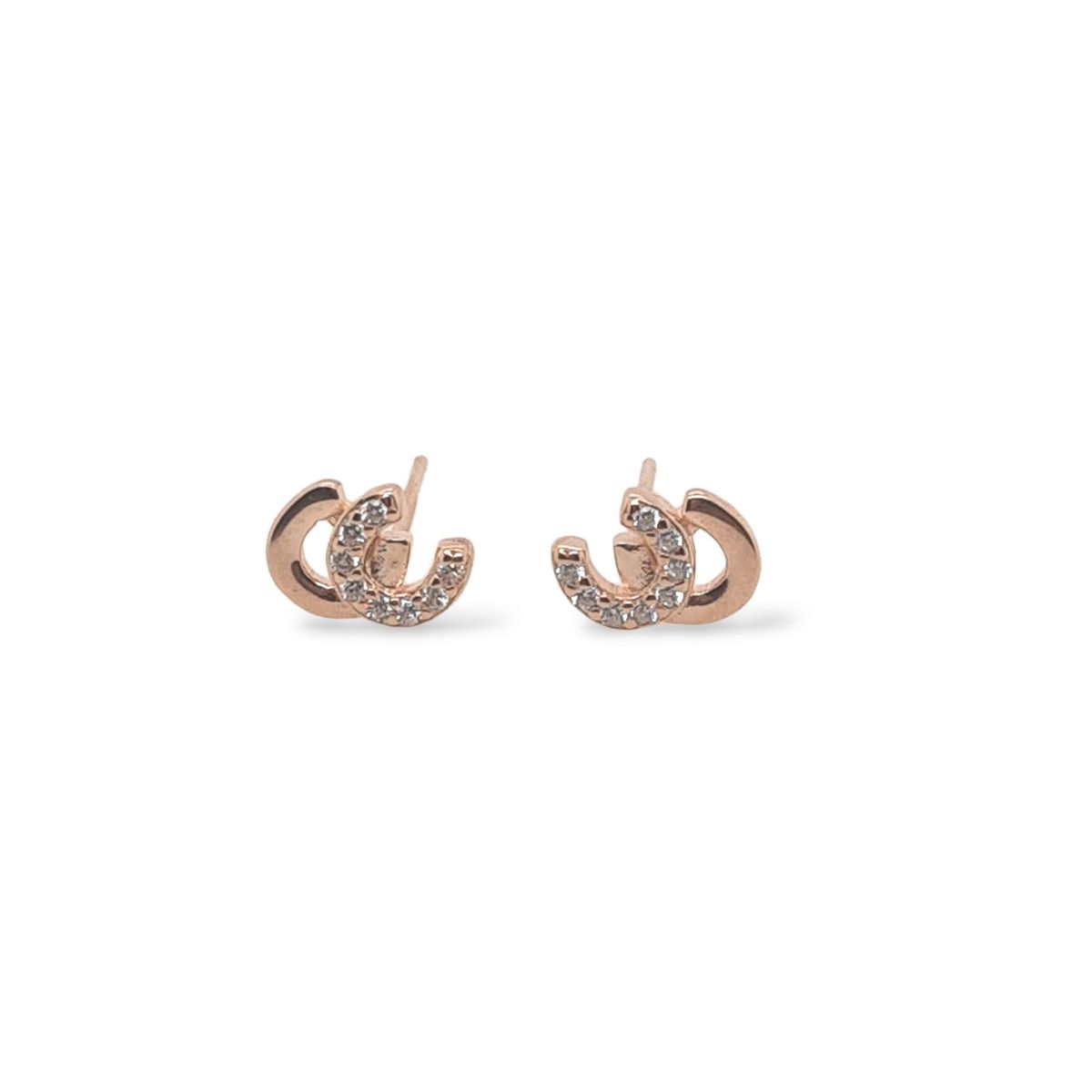 Mountain Creek Jewellery Rose Gold Plated Double Horseshoe with Cubic Zirconia Studs