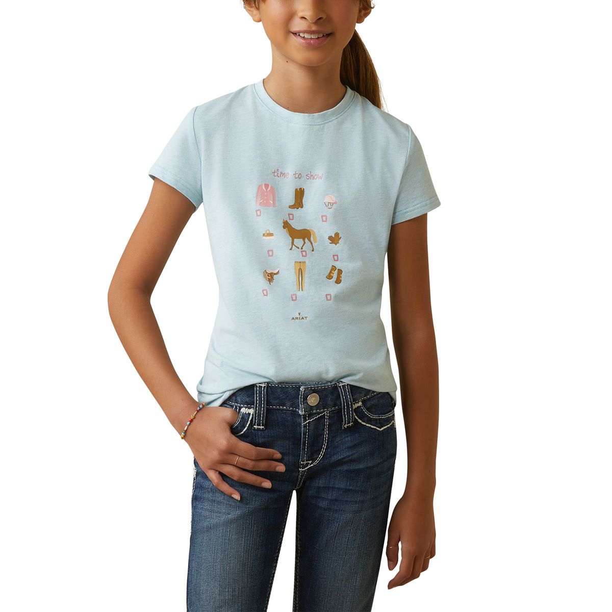 Ariat Kids Time to Show Tee - Heather Mosaic Blue
