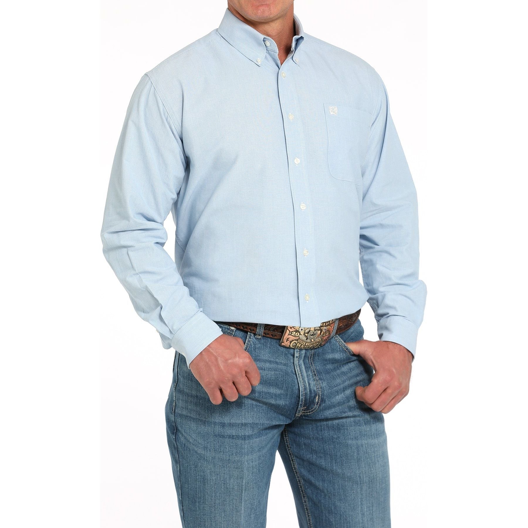 Men's Cinch Blue Long Sleeve Western Button Down Shirt MTW1105949-LTB