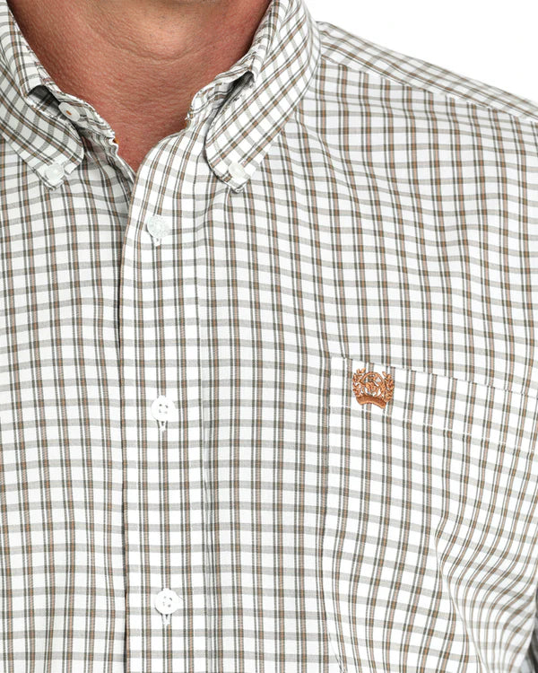 Cinch Men's Western Shirt - White & Olive Check (MTW1105983)