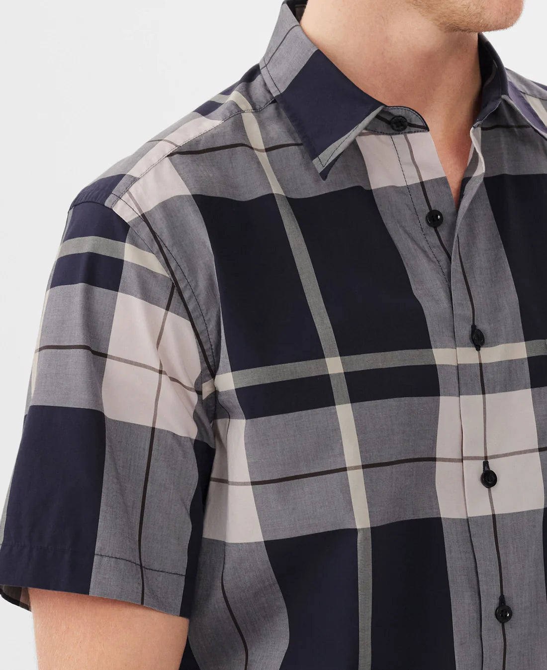 RM Williams Hervey Shirt Navy/Pink Short Sleeve
