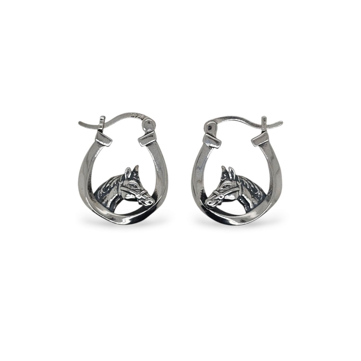 Mountain Creek Jewellery Sterling Silver Horse in Horseshoe Huggies